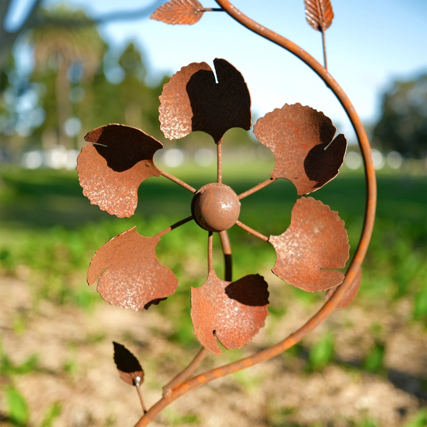 Double Rust Disk Wind Spinner With Leaves And Bird