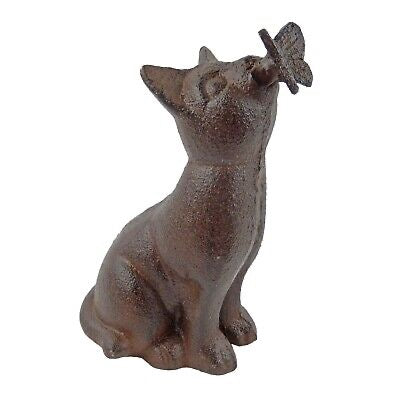 Cast Iron Cat With Butterfly On Nose