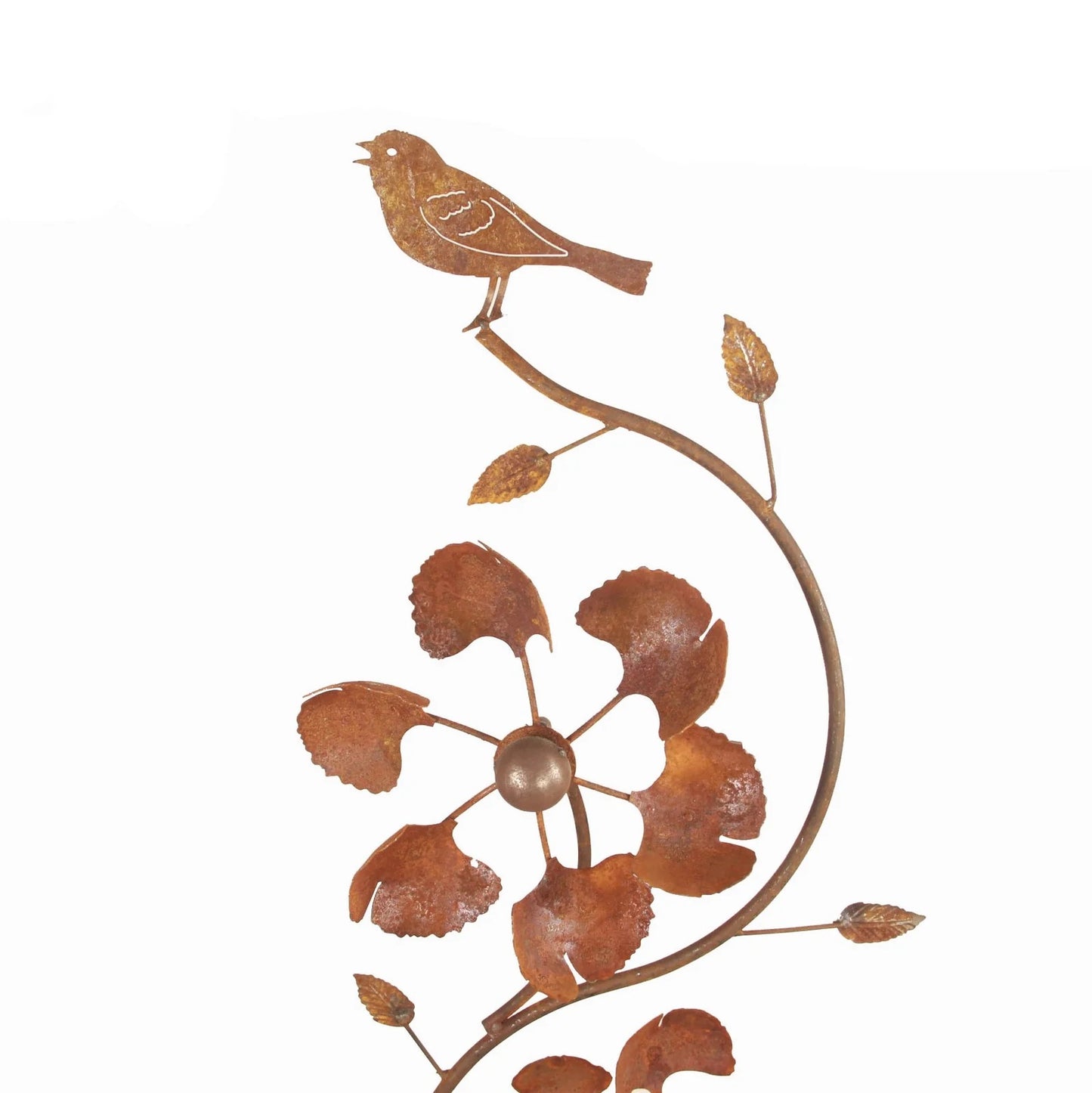 Double Rust Disk Wind Spinner With Leaves And Bird