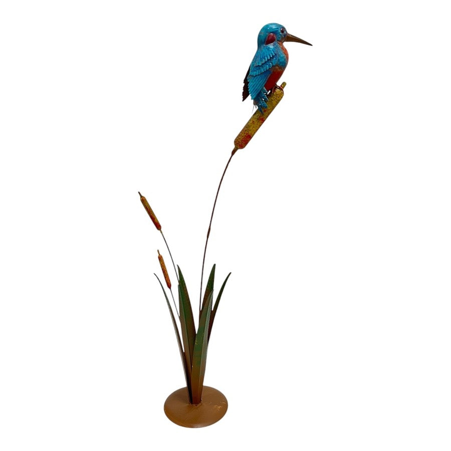Kingfisher On Bulrush Metal Garden Stake 104cm