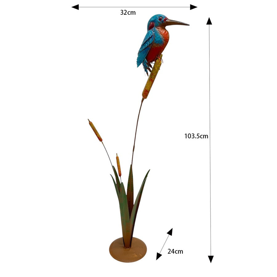 Kingfisher On Bulrush Metal Garden Stake 104cm