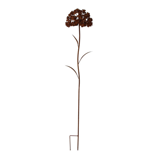 Rusty Garden Stake with Hydrangea Flowers