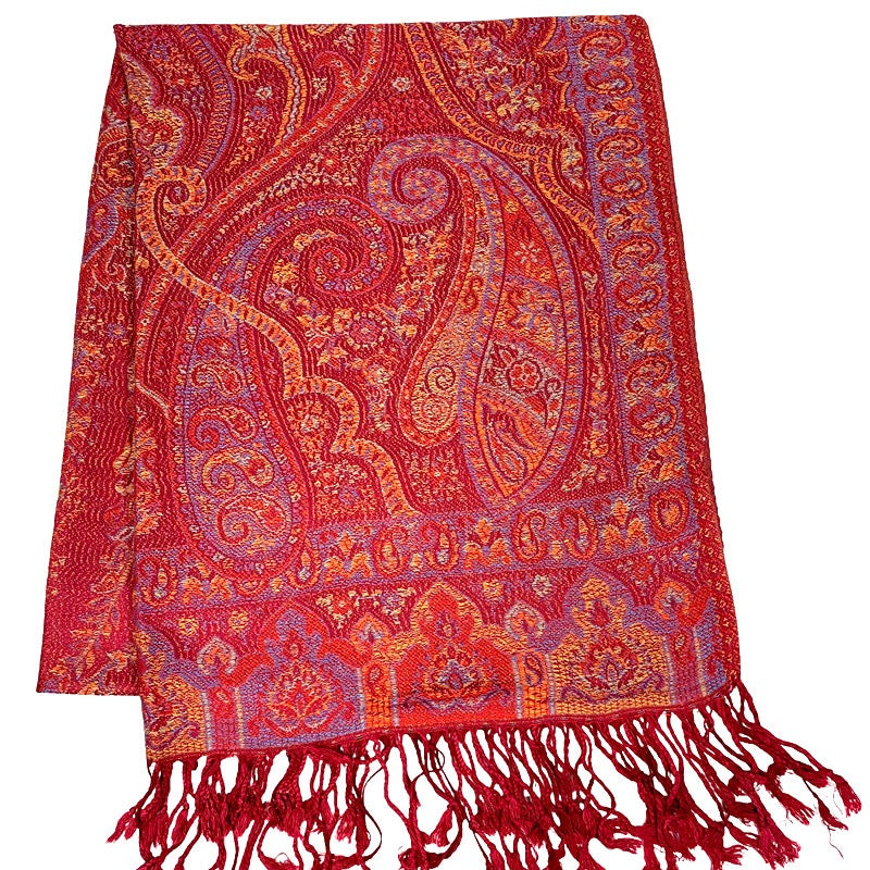 Lux Cashmere Scarf Red Paisley Pashmina