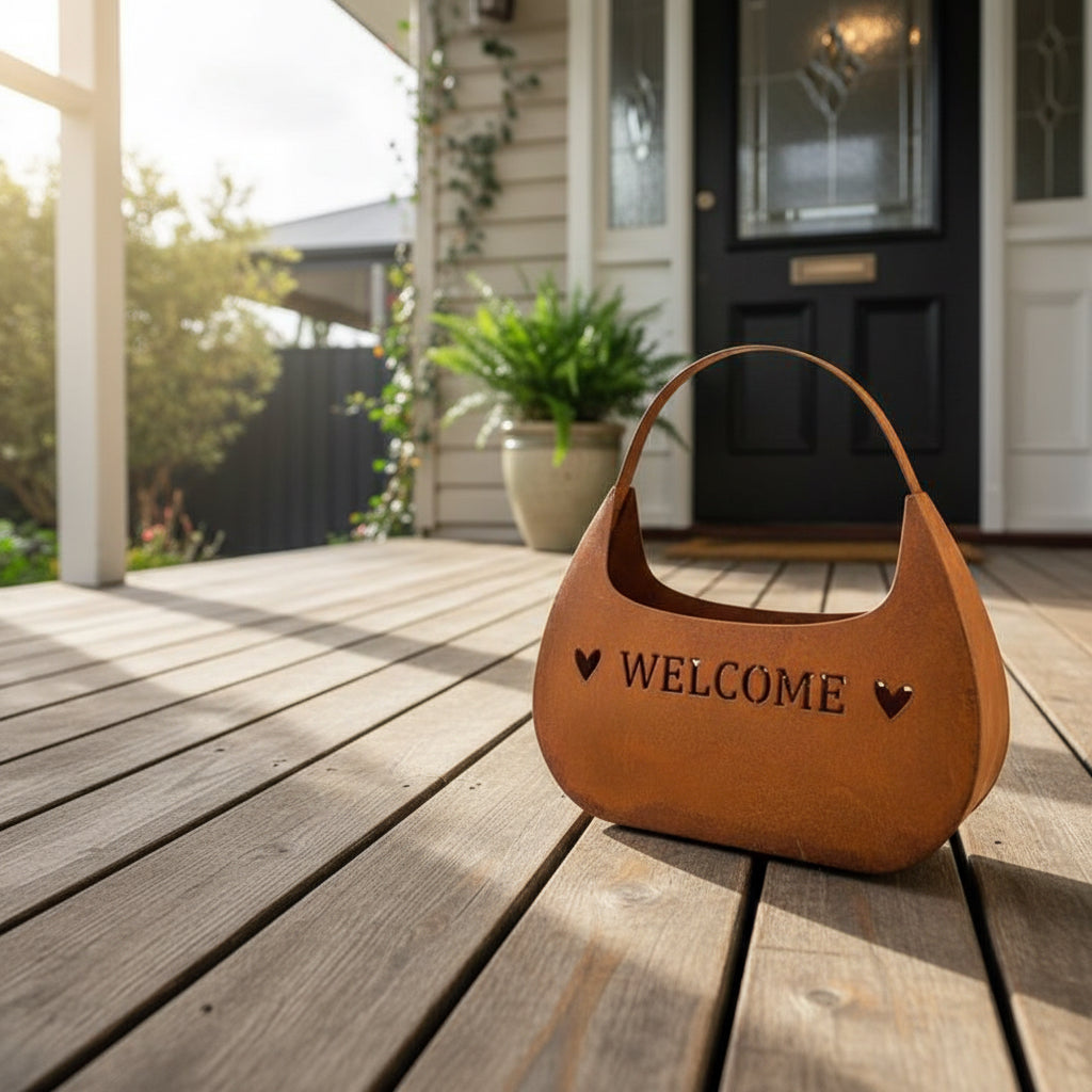 Rust Welcome Bag Planter