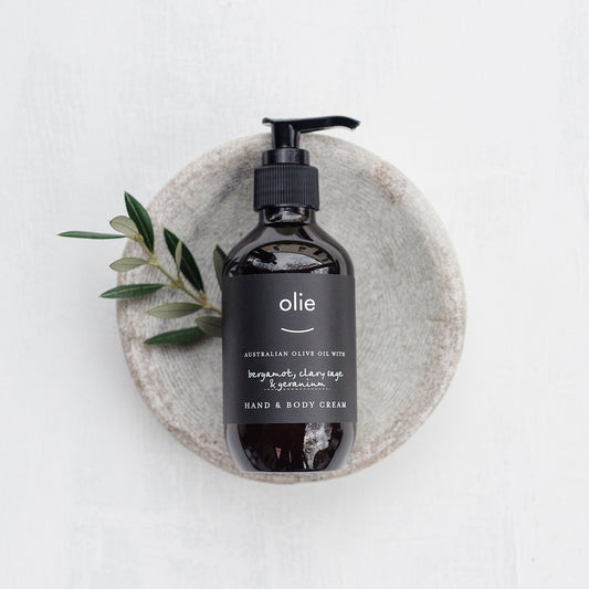 Olive & Olie Hand and Body Cream  -Bergamont, Clary Sage & Geranium 200ml