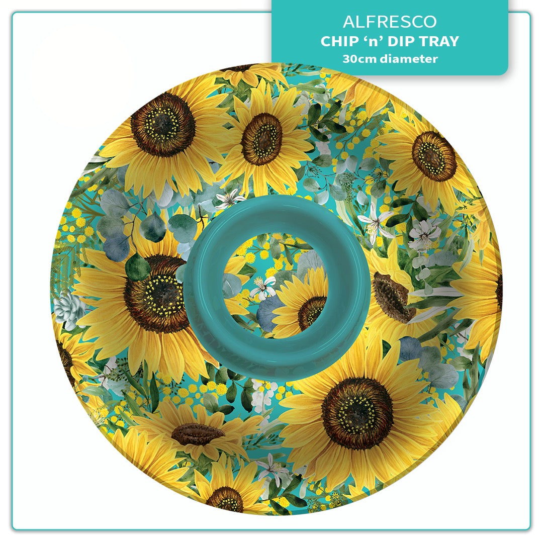 Sunflower Design Melamine Chip n Dip Tray. 30.5cm Lisa Pollock