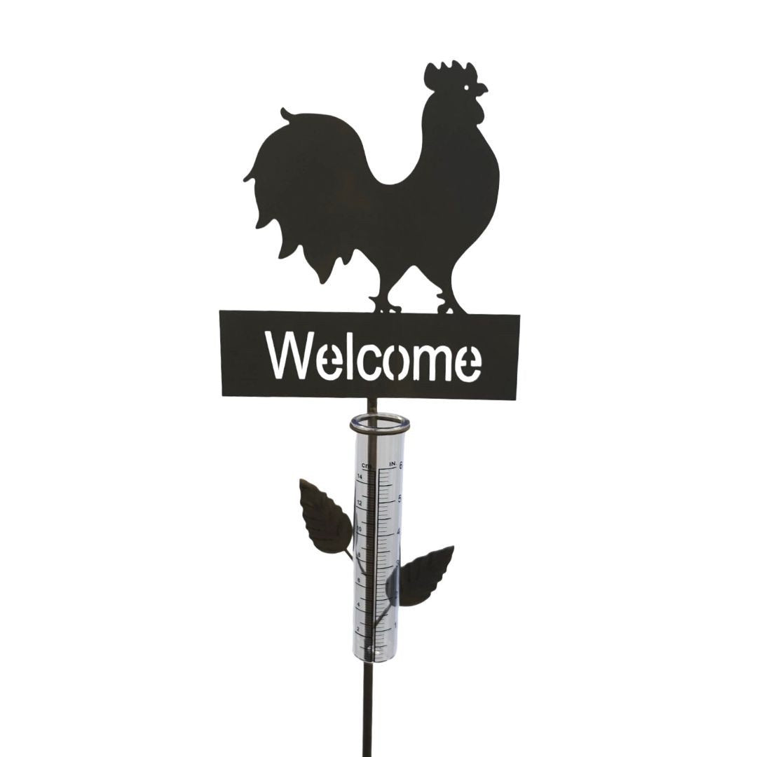 Welcome Rooster Rain Gauge Stake