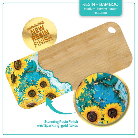 Sunflower Bee Resin Bamboo Cheese Fruit  Board By Lisa Pollock