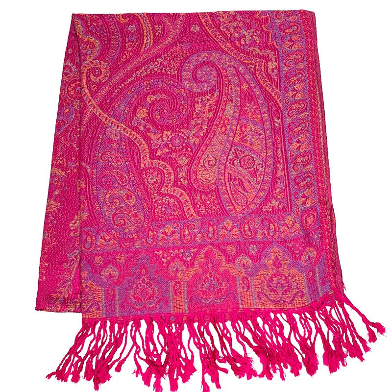 Lux Cashmere Scarf Hot Pink Paisley Pashmina