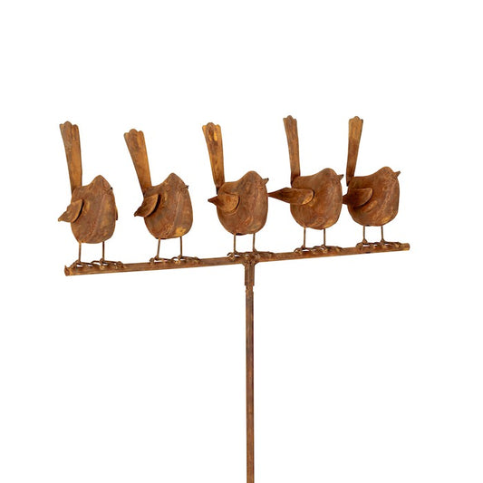 5 Rusty Wrens Sitting on Perch Garden Stake
