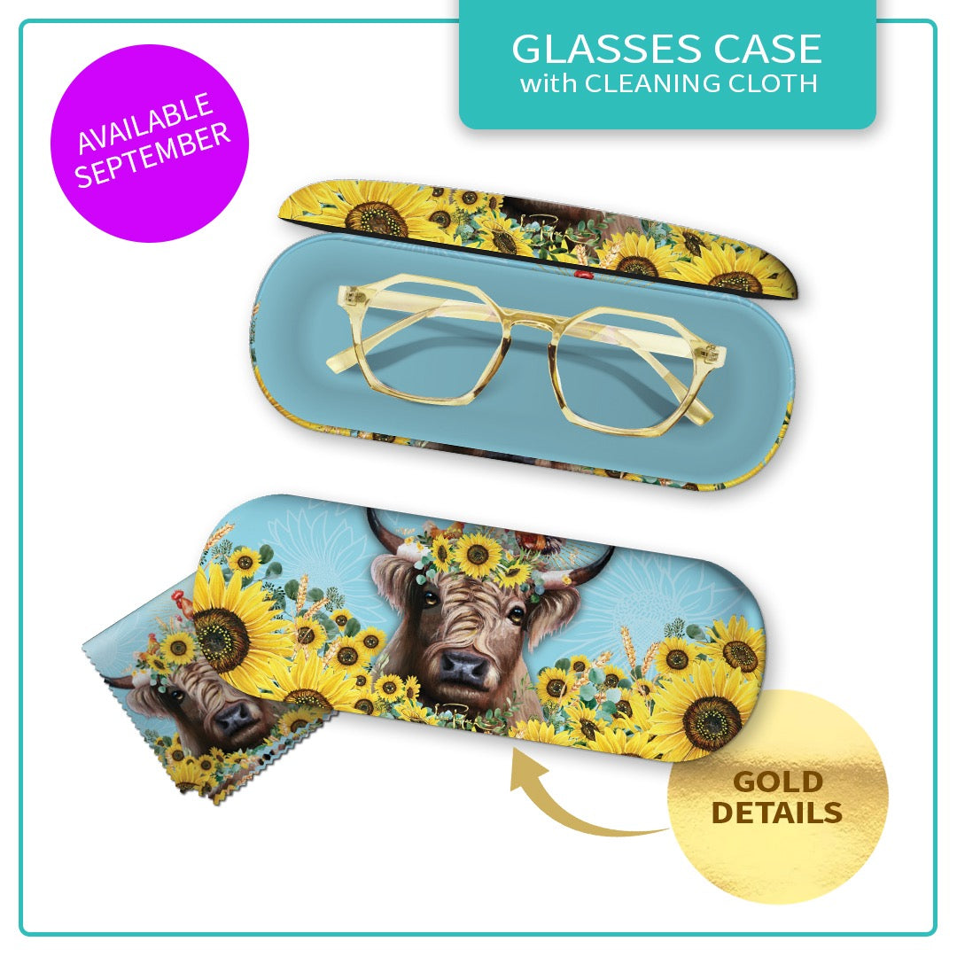 Glasses Case Hghland Cow with Sunflowers Lisa Pollock