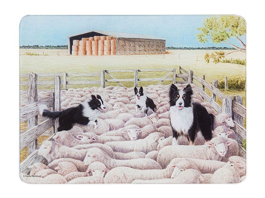 Working Dogs Sheep Yard Glass Surface Protector and Cutting Board