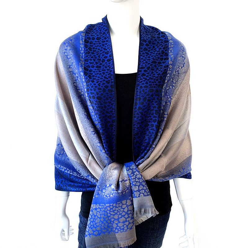 Lux Patterned Pashmina Shawl Animal Print Royal Blue