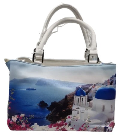 SANTORINI SCENERY TOTE LADIES HAND BAG