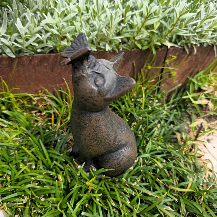 Cast Iron Cat With Butterfly On Nose