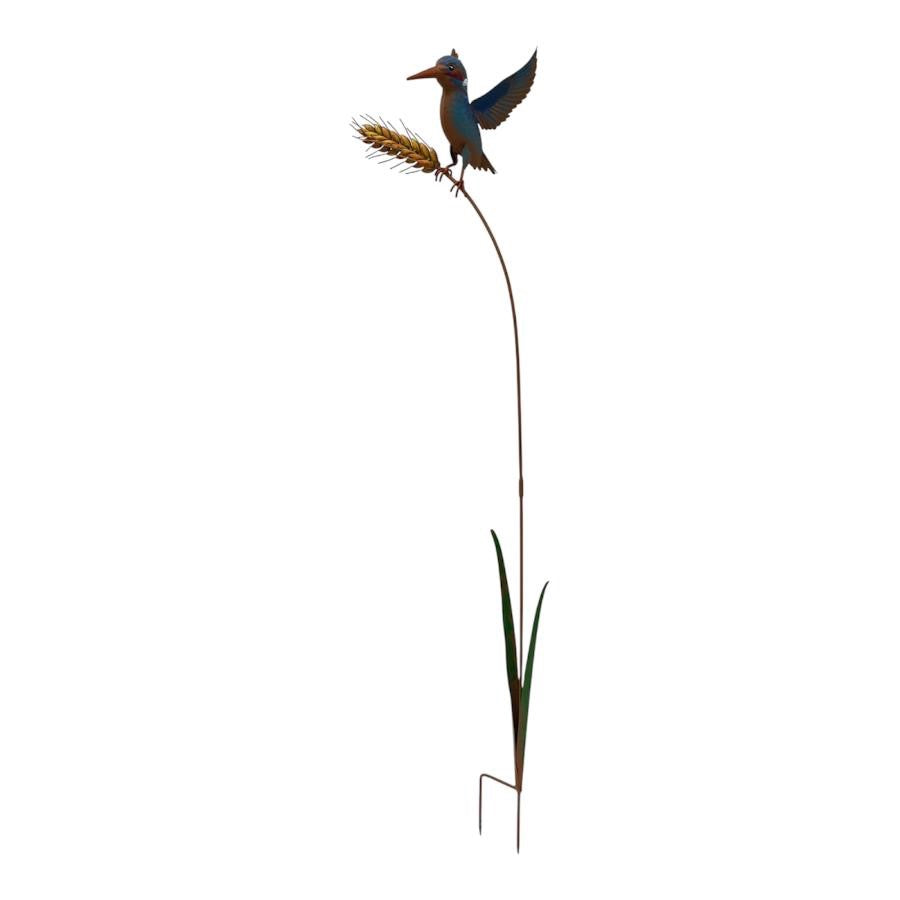 King Fisher Sitting On A Sheaf Of Wheat Metal Garden Stake 135cm