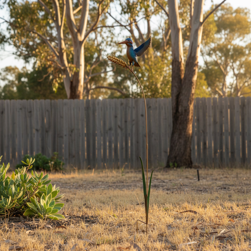 King Fisher Sitting On A Sheaf Of Wheat Metal Garden Stake 135cm