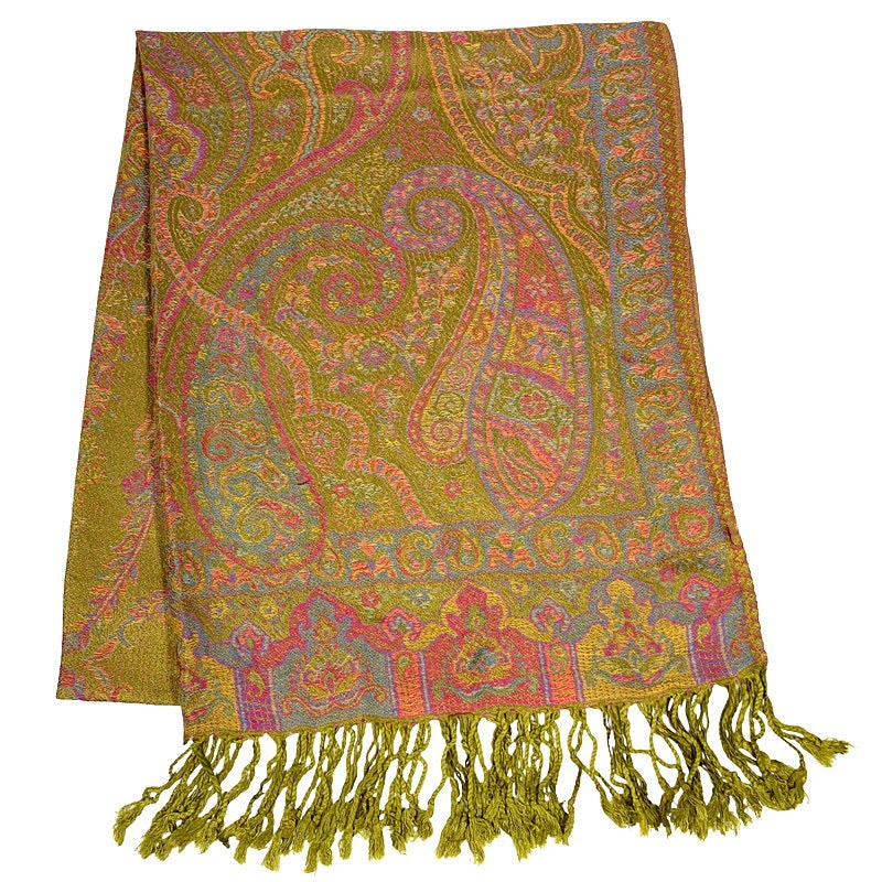 Lux Cashmere Scarf Mustard Paisley Pashmina