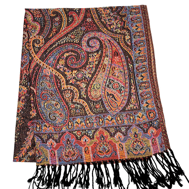 Lux Cashmere Scarf Black Paisley Pashmina