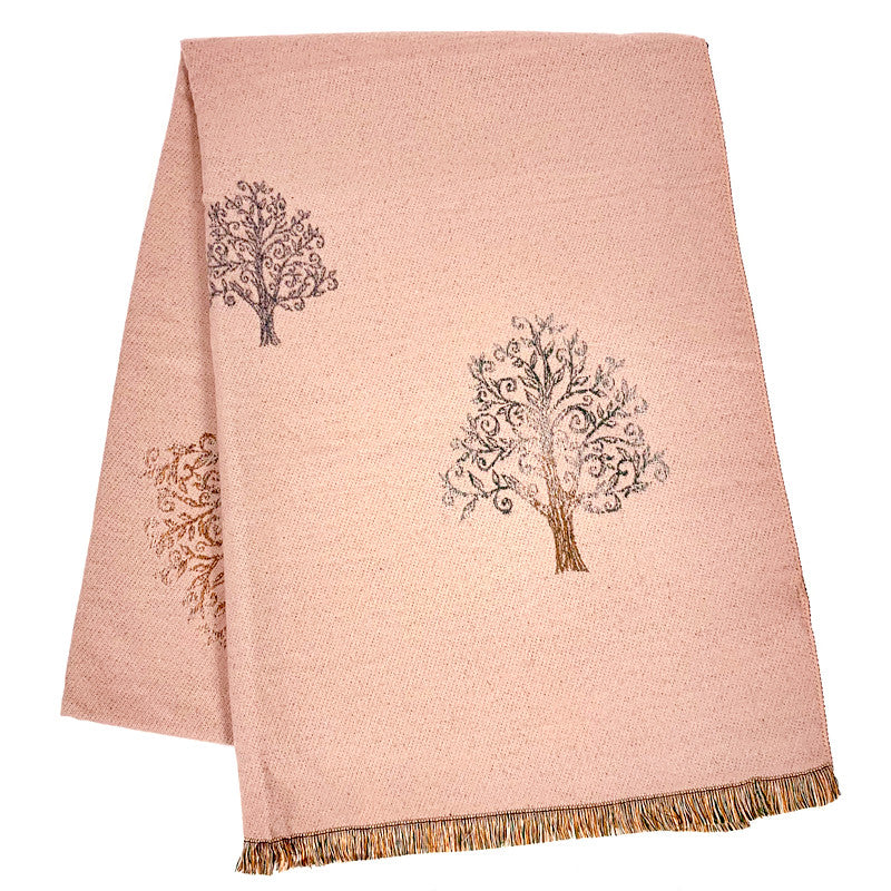 Lux Cashmere Scarf Pink with Tree Design