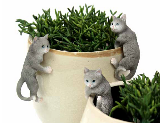 Set of 3 Grey Cats Pot Hangers