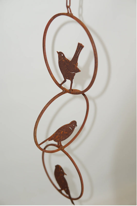 Hanging Rusty Triple Wren Bird Rings