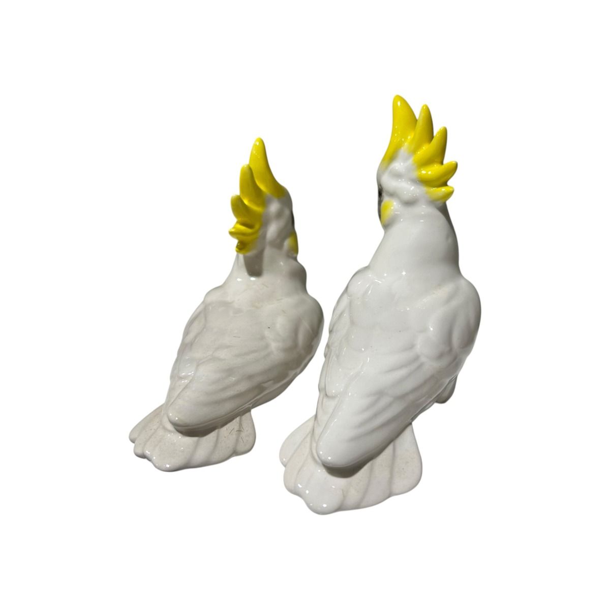 Large Miniature Porcelain Yellow Sulphur-Crested Cockatoo Figurine Set