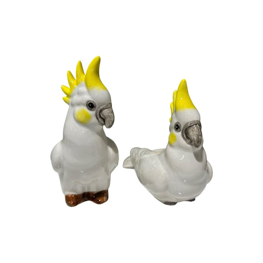 Large Miniature Porcelain Yellow Sulphur-Crested Cockatoo Figurine Set