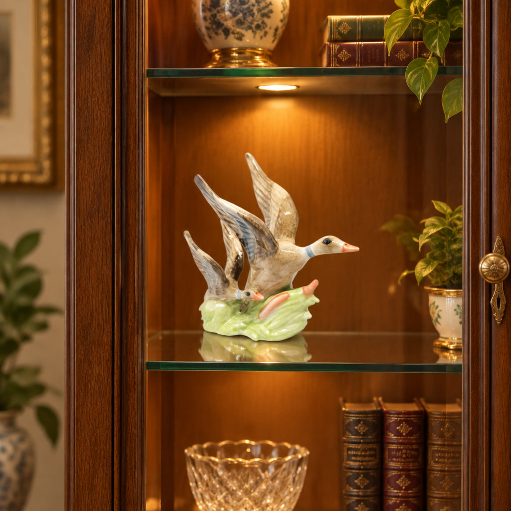 Miniature Porcelain Ducks in Flight Figurine