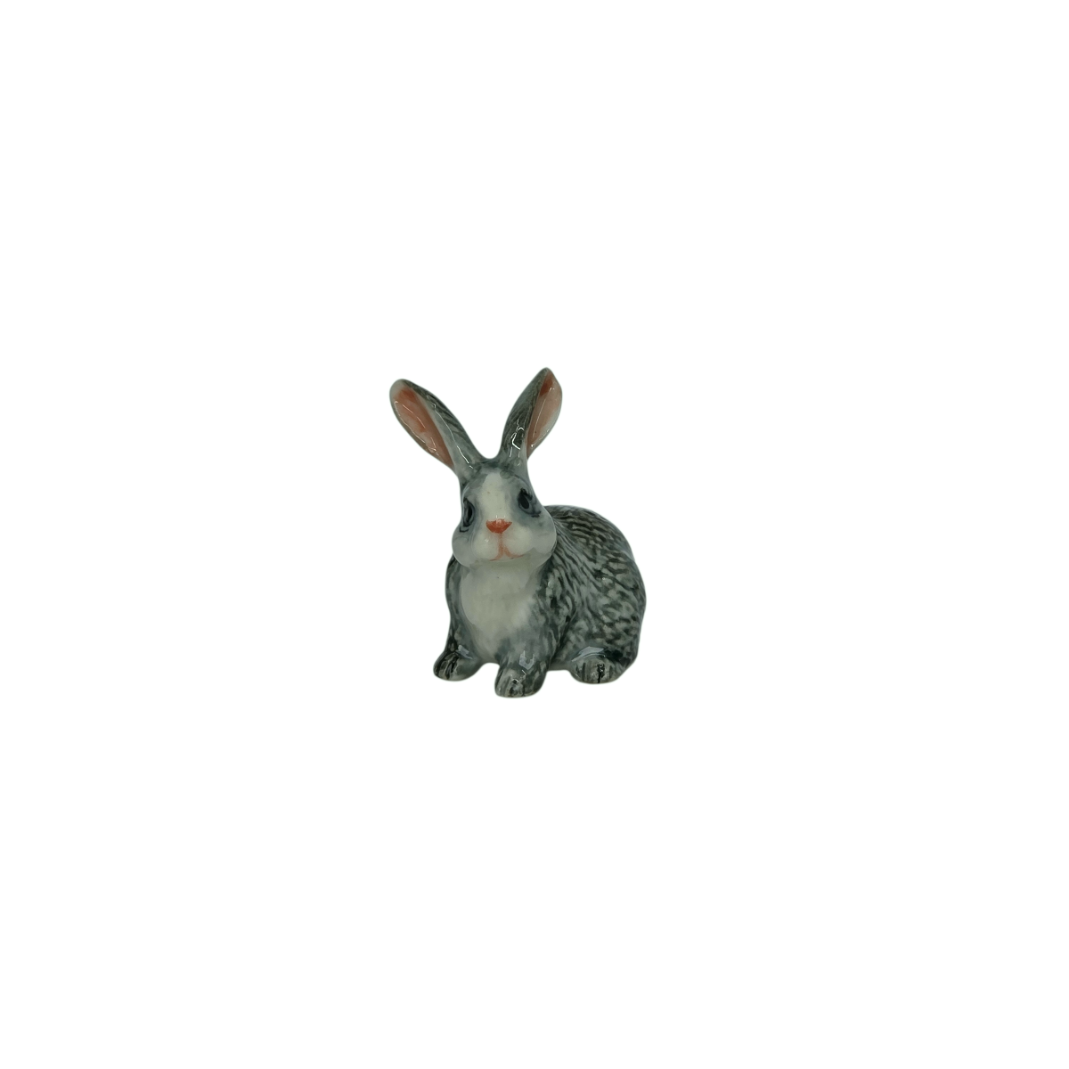 Miniature Porcelain Grey and White Rabbit Ears Up Figurine