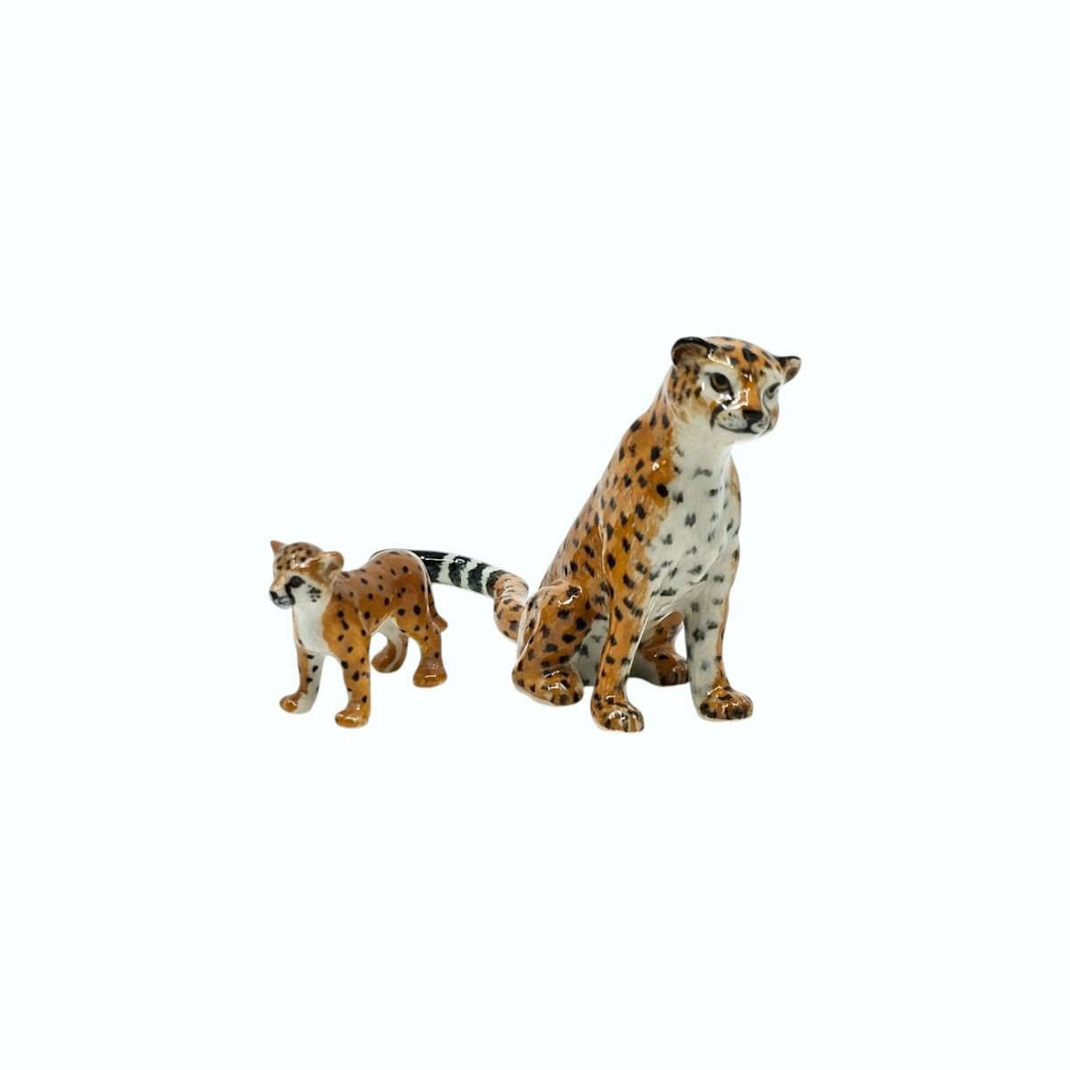 Miniature Porcelain Cheetah Mother and Cub Figurine Set