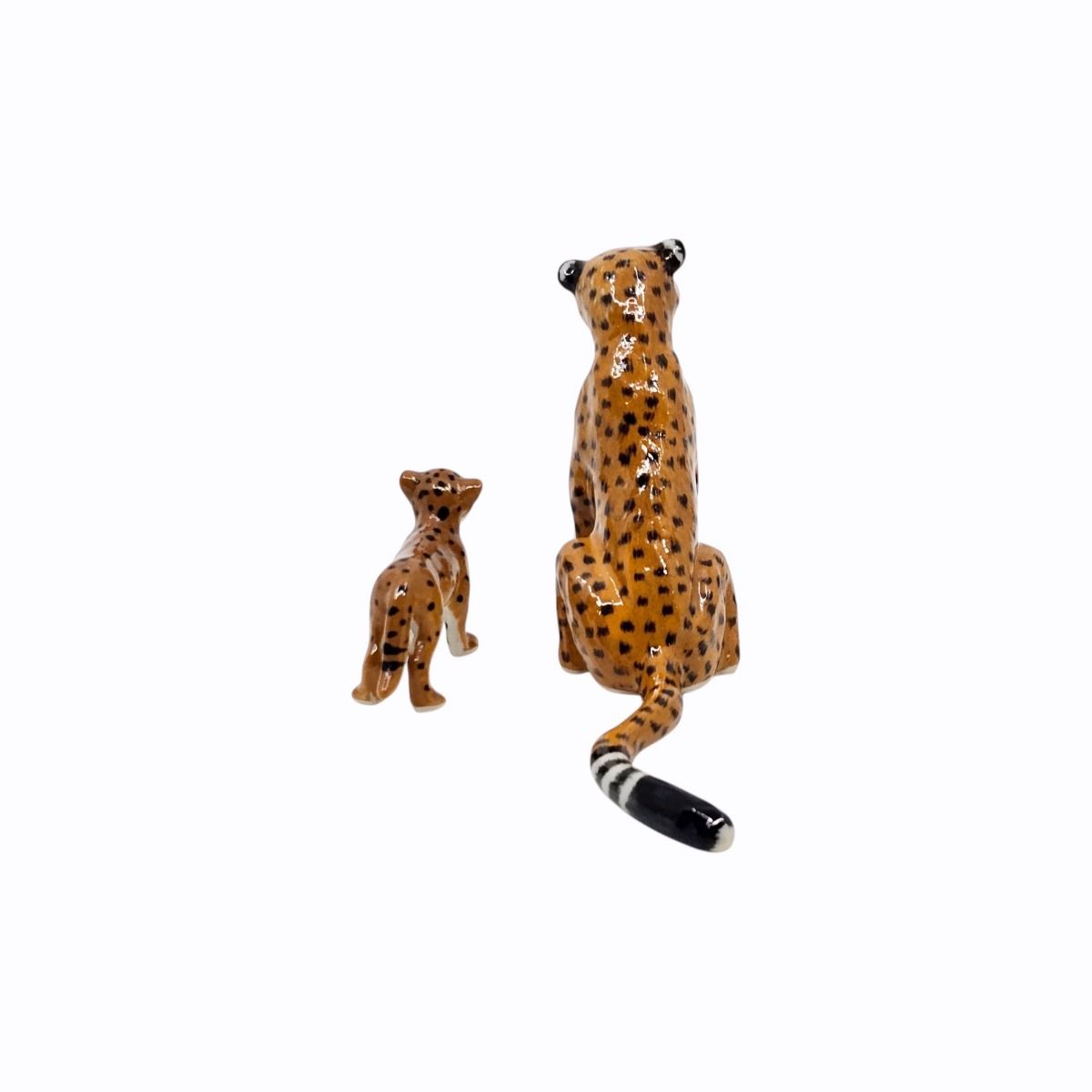 Miniature Porcelain Cheetah Mother and Cub Figurine Set