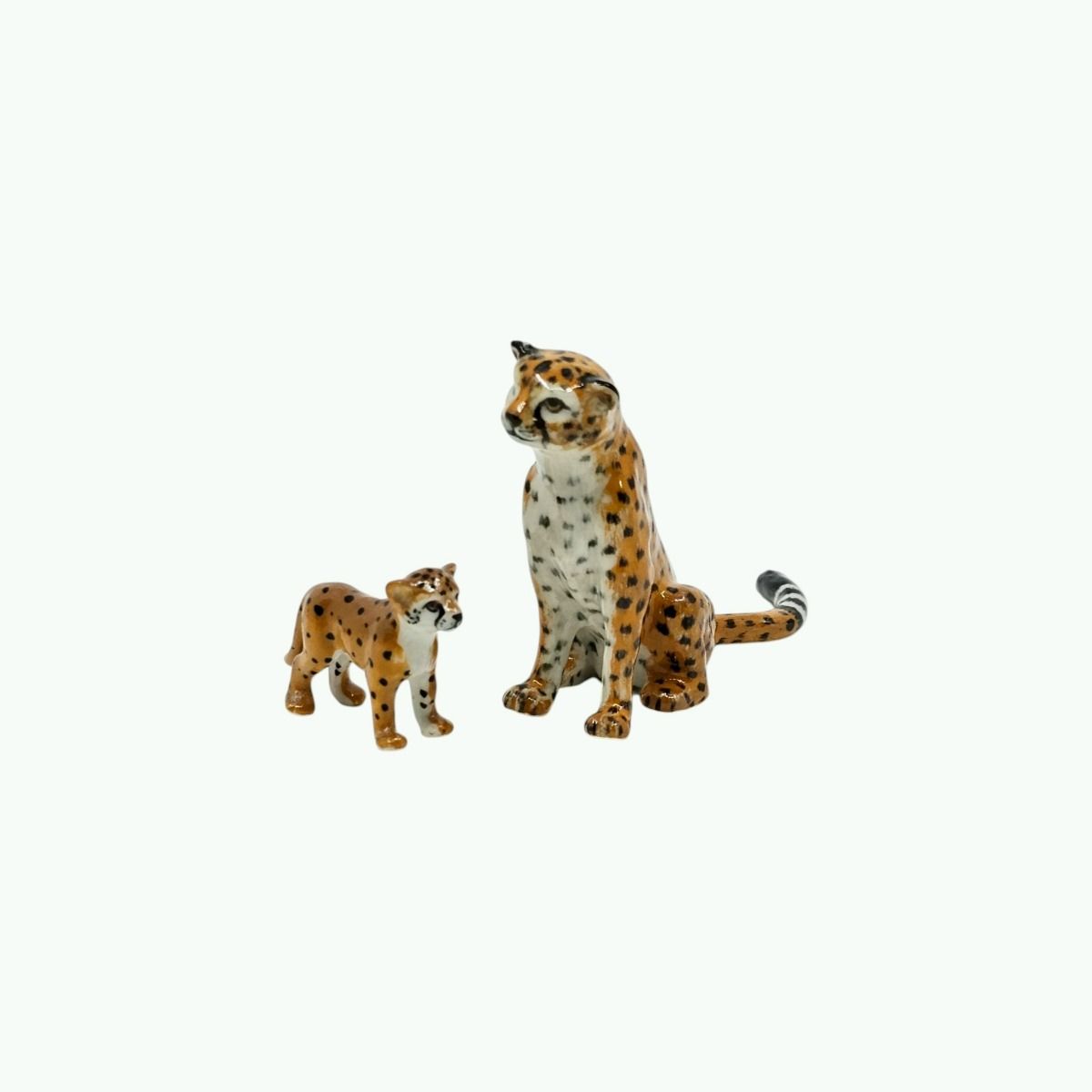 Miniature Porcelain Cheetah Mother and Cub Figurine Set