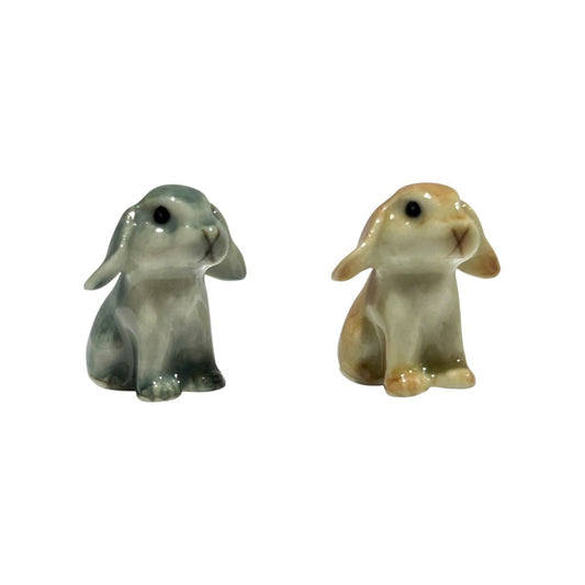 Miniature Porcelain Thumper Rabbit Figurine Set Ginger and Grey (Mini)