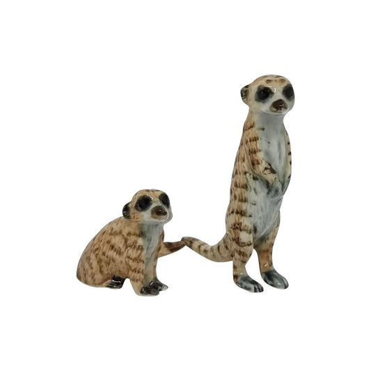 Miniature Porcelain Brown Meerkat Figurine Set