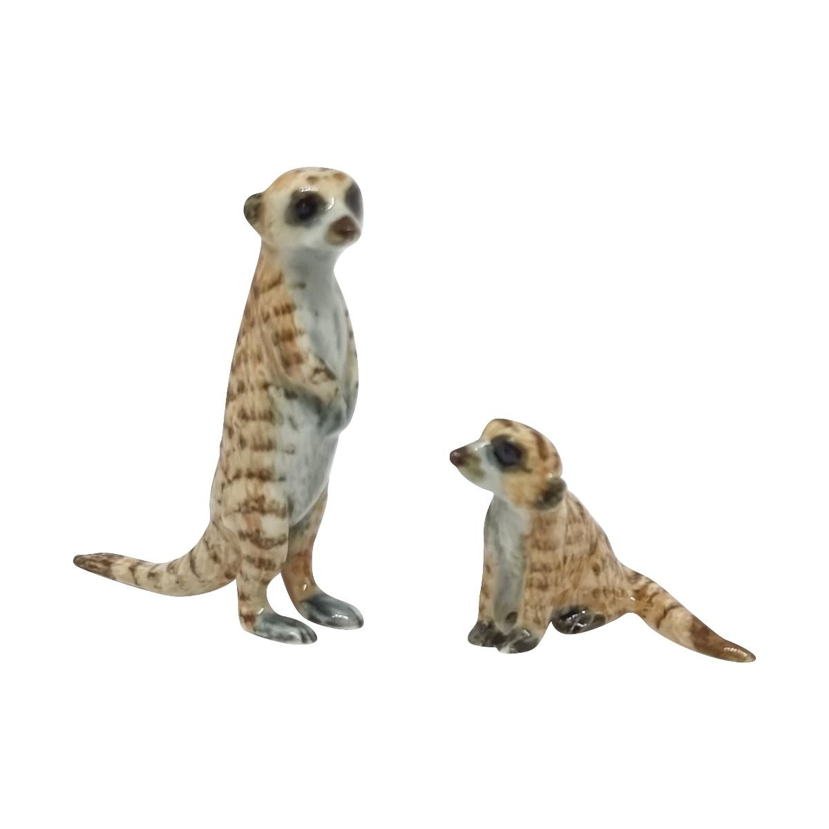 Miniature Porcelain Brown Meerkat Figurine Set