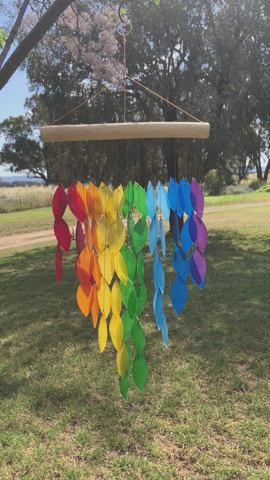 Multi Colour Wind Chime Glass and Driftwood