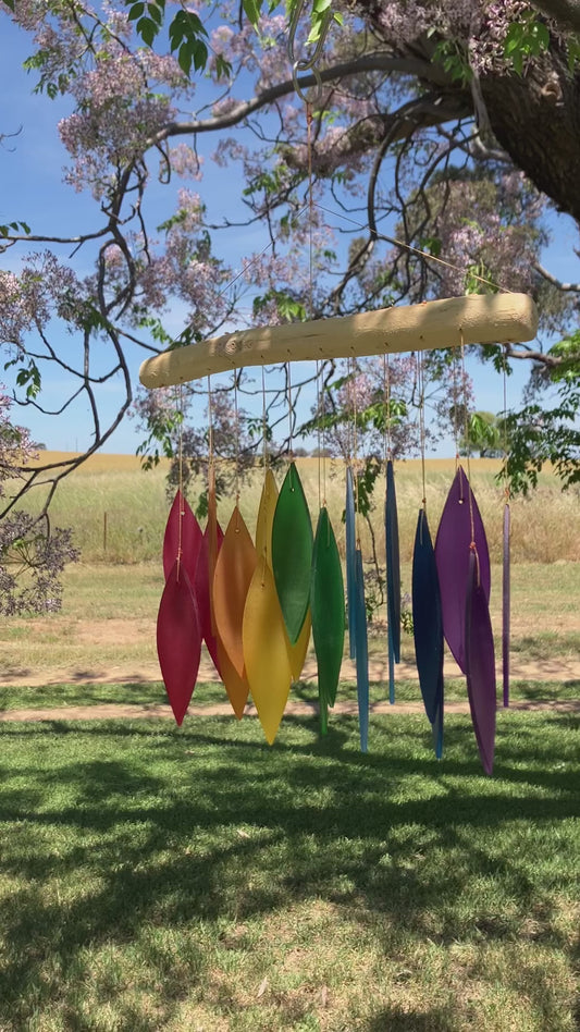 Multi Colour Glass  Wind Chime With Driftwood