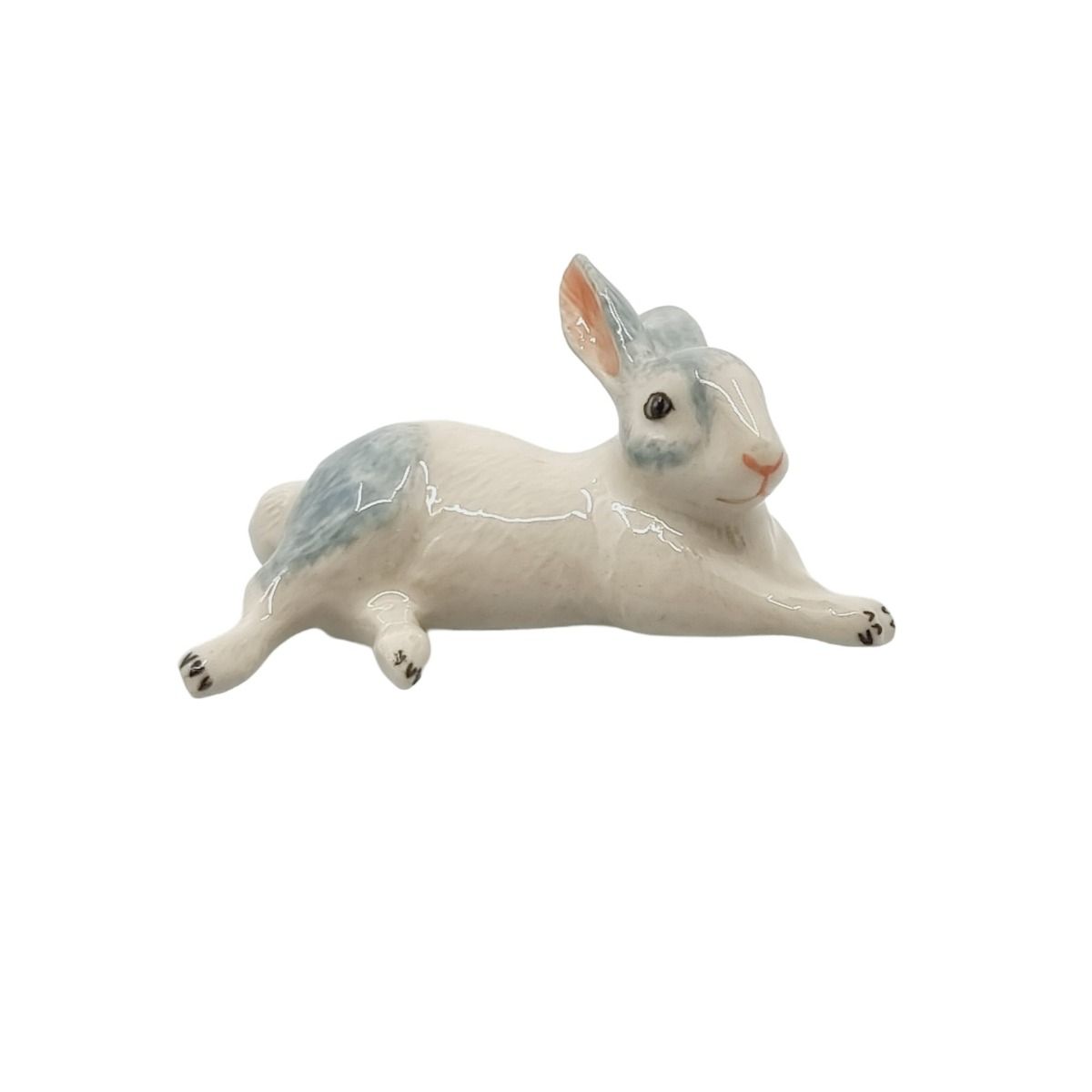 Miniature Porcelain Rabbit Blue/Grey Lying Down