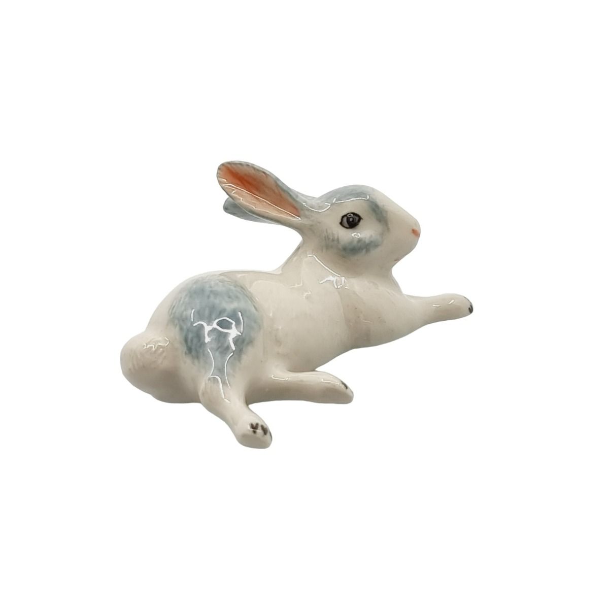 Miniature Porcelain Rabbit Blue/Grey Lying Down