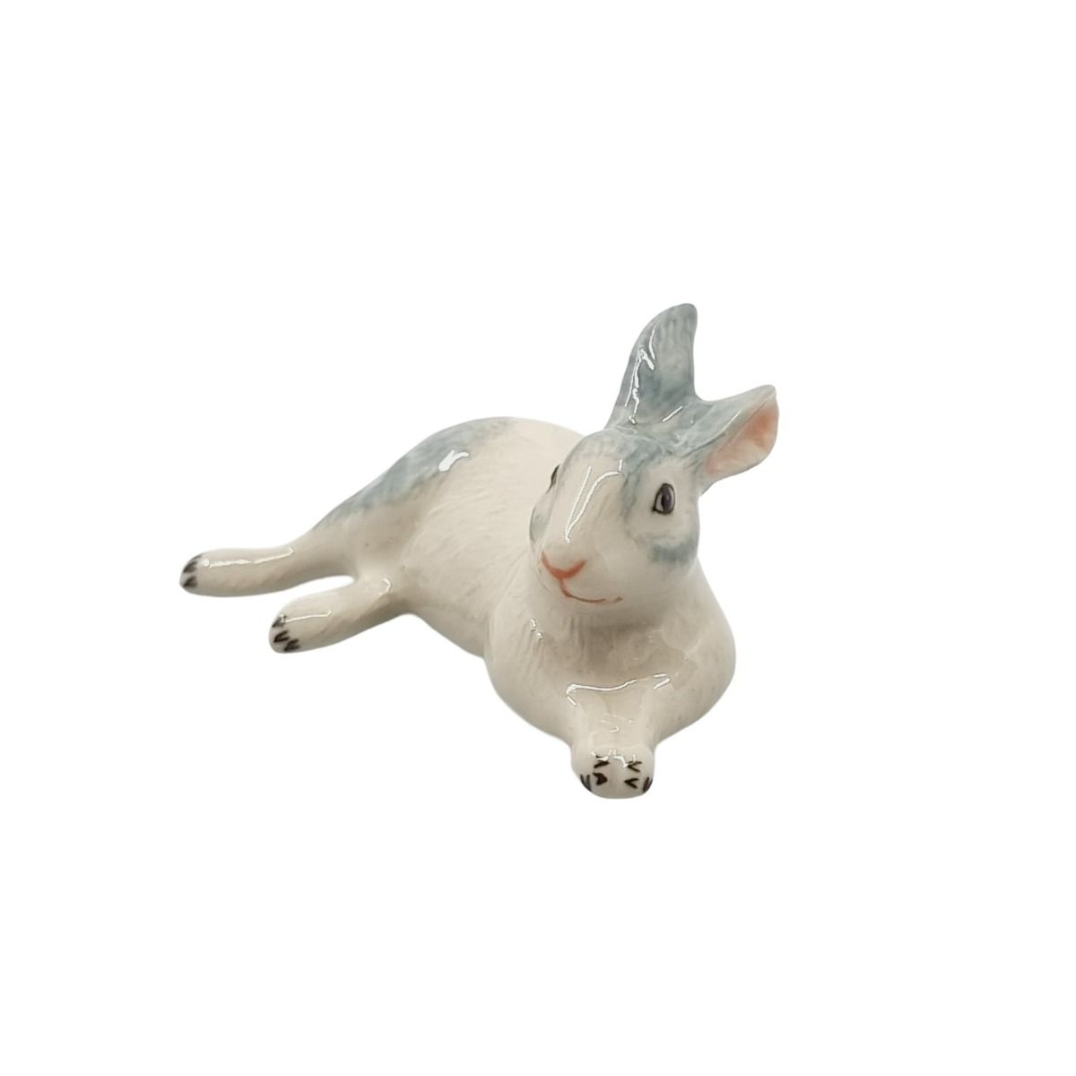 Miniature Porcelain Rabbit Blue/Grey Lying Down