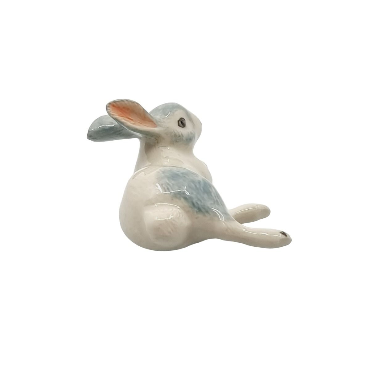 Miniature Porcelain Rabbit Blue/Grey Lying Down