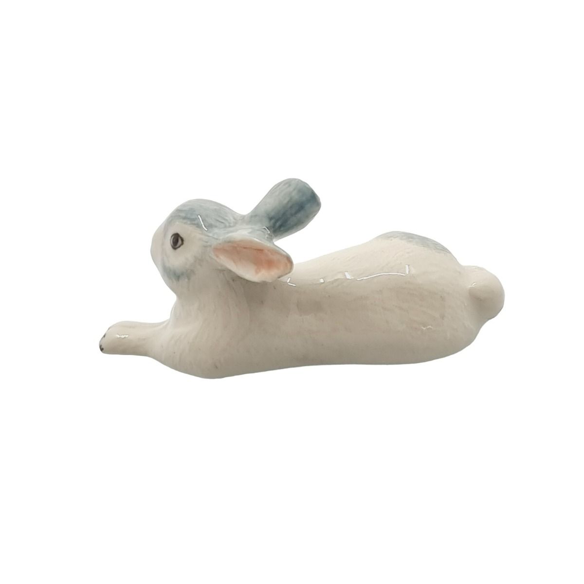 Miniature Porcelain Rabbit Blue/Grey Lying Down