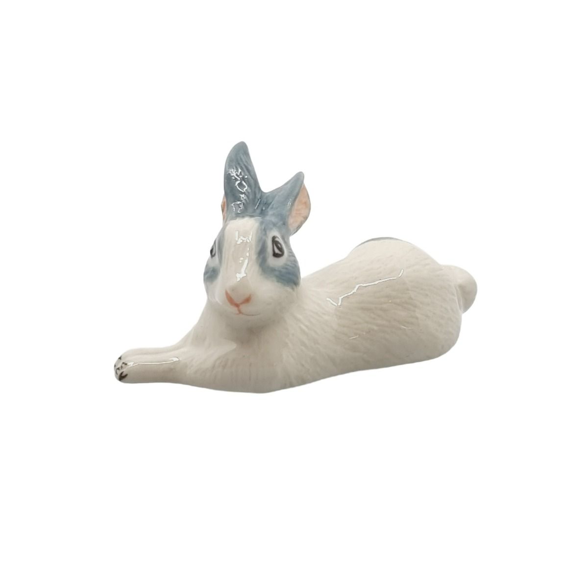 Miniature Porcelain Rabbit Blue/Grey Lying Down Head Back