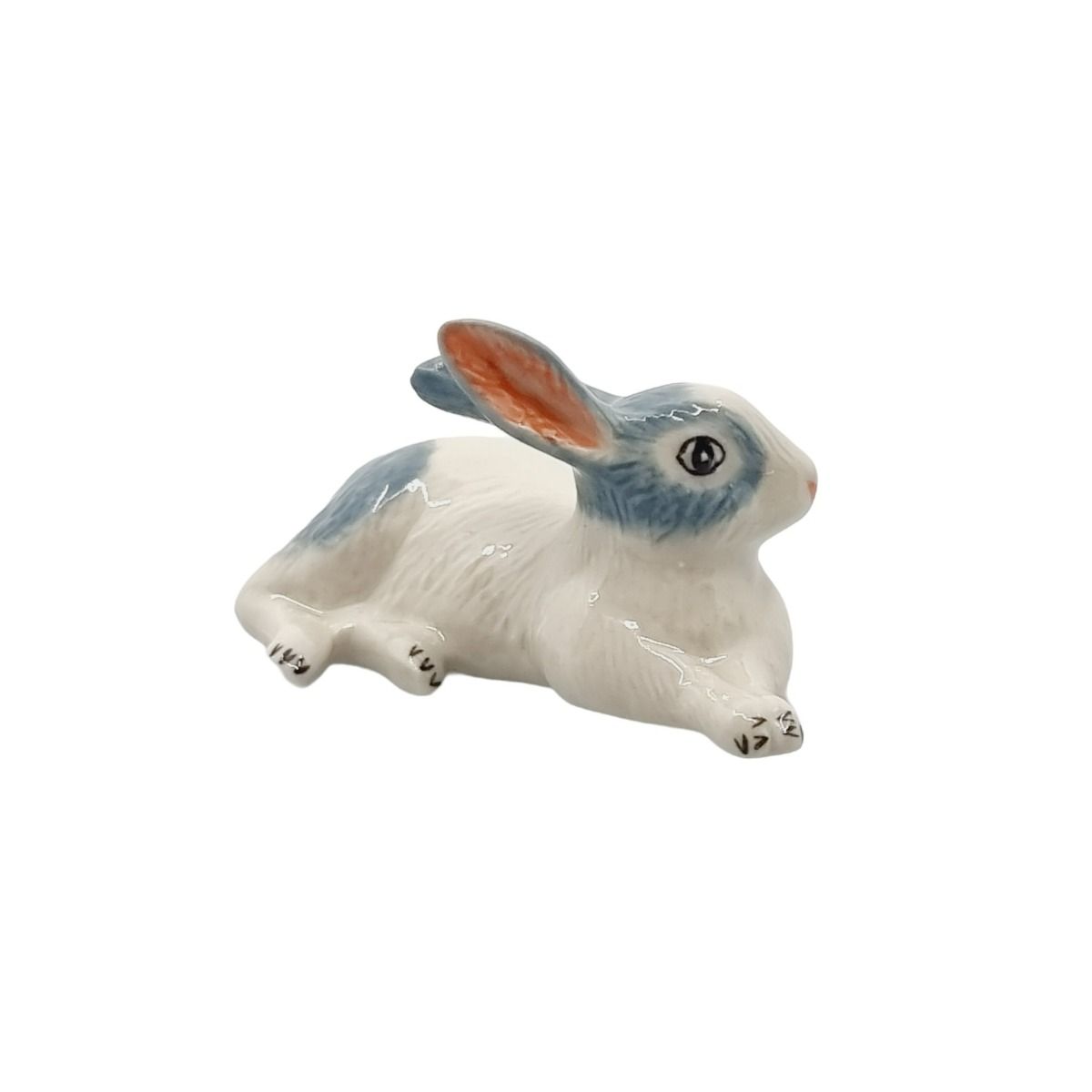 Miniature Porcelain Rabbit Blue/Grey Lying Down Head Back