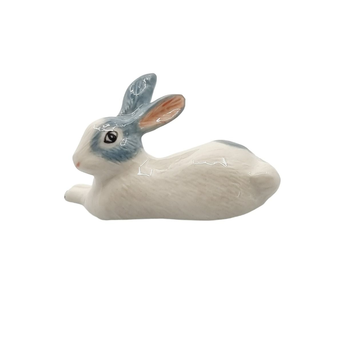 Miniature Porcelain Rabbit Blue/Grey Lying Down Head Back