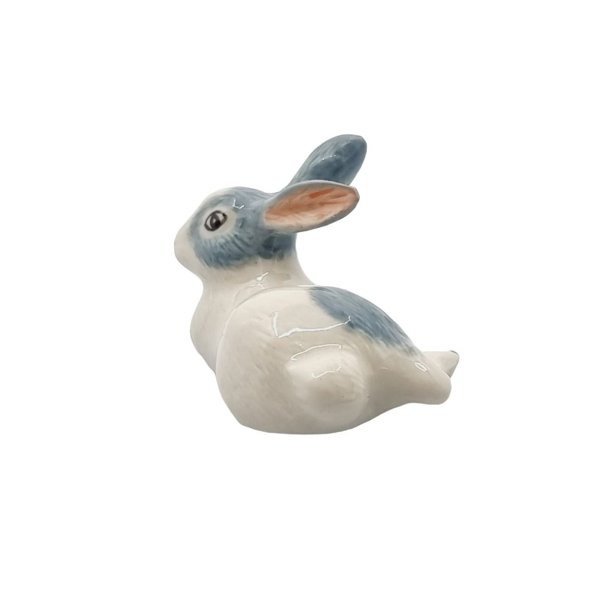 Miniature Porcelain Rabbit Blue/Grey Lying Down Head Back