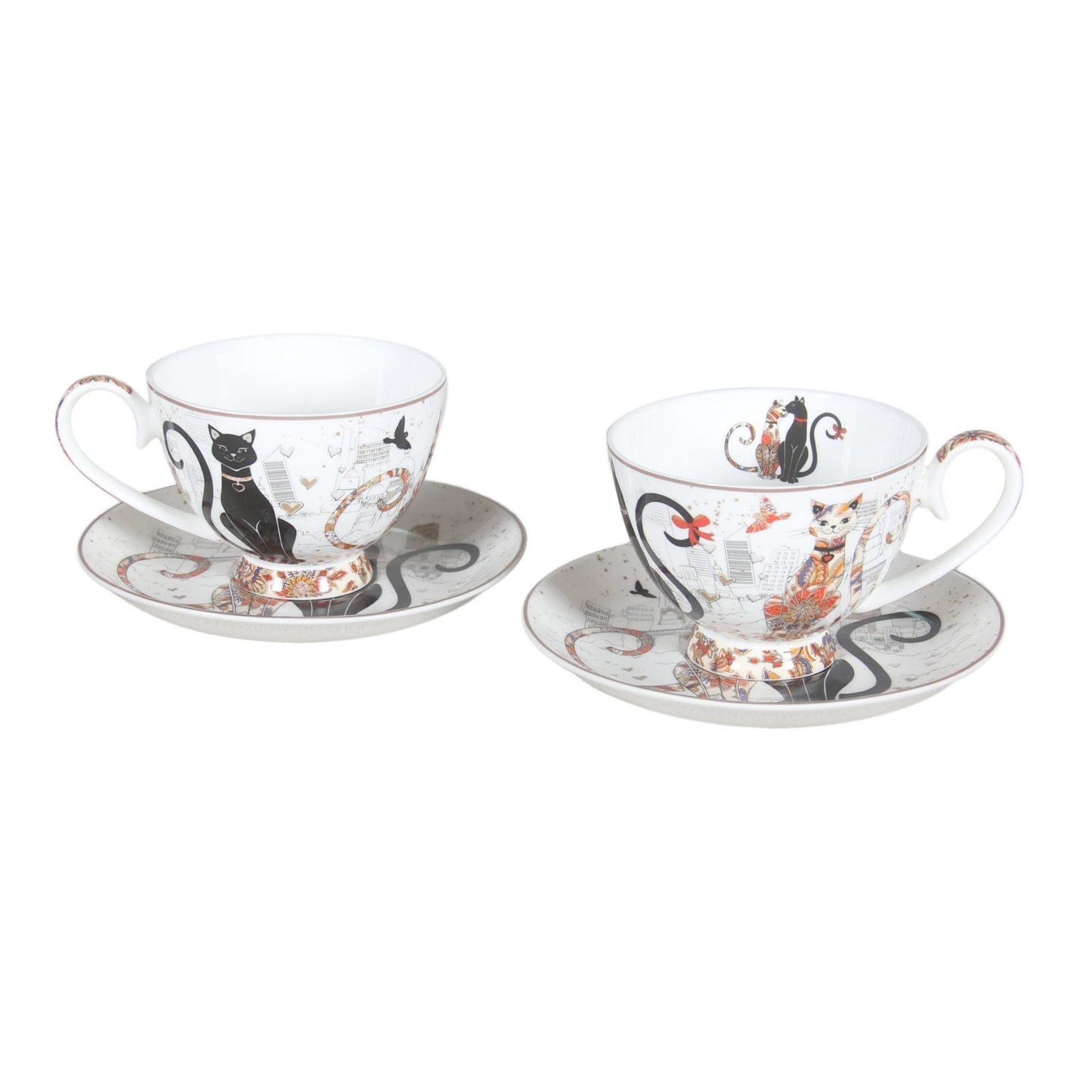 Embossed Cat Couple - 2pcs Cups & Saucers