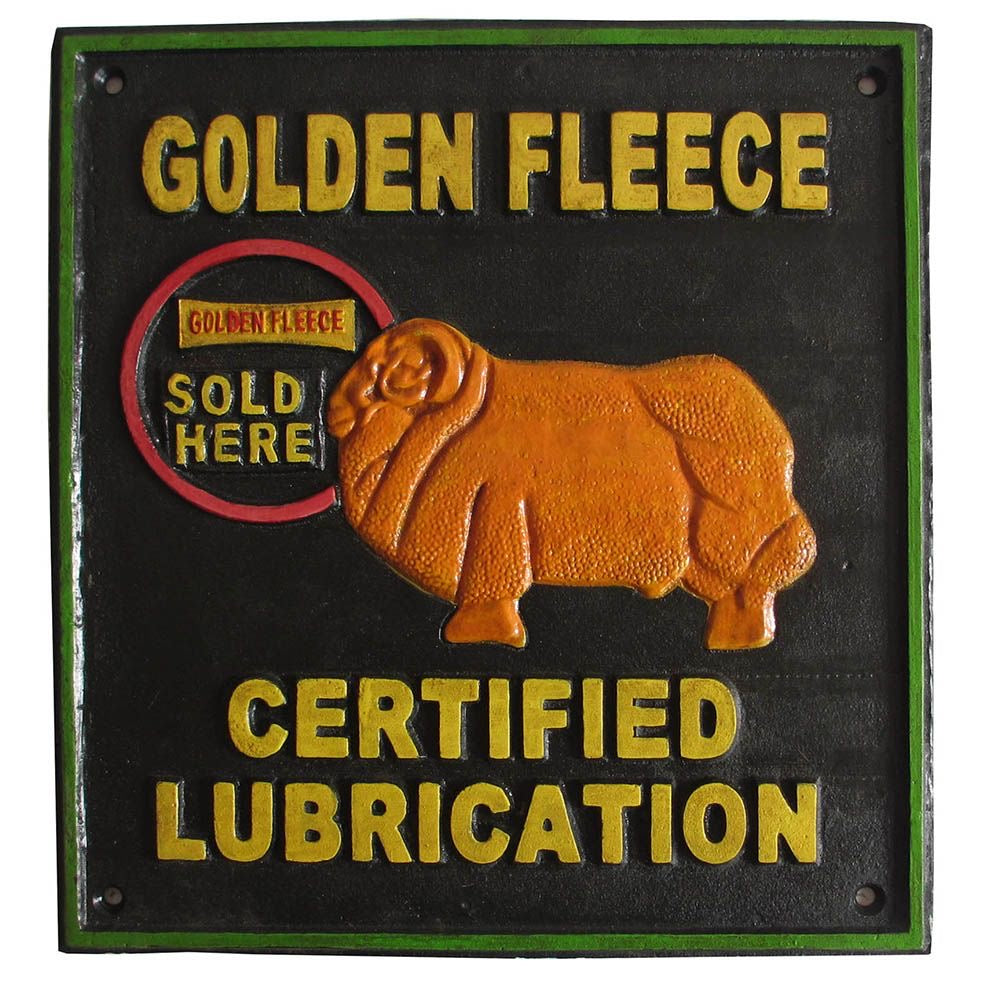 Golden Fleece Certified Lubrication Cast Iron Sign 27cm