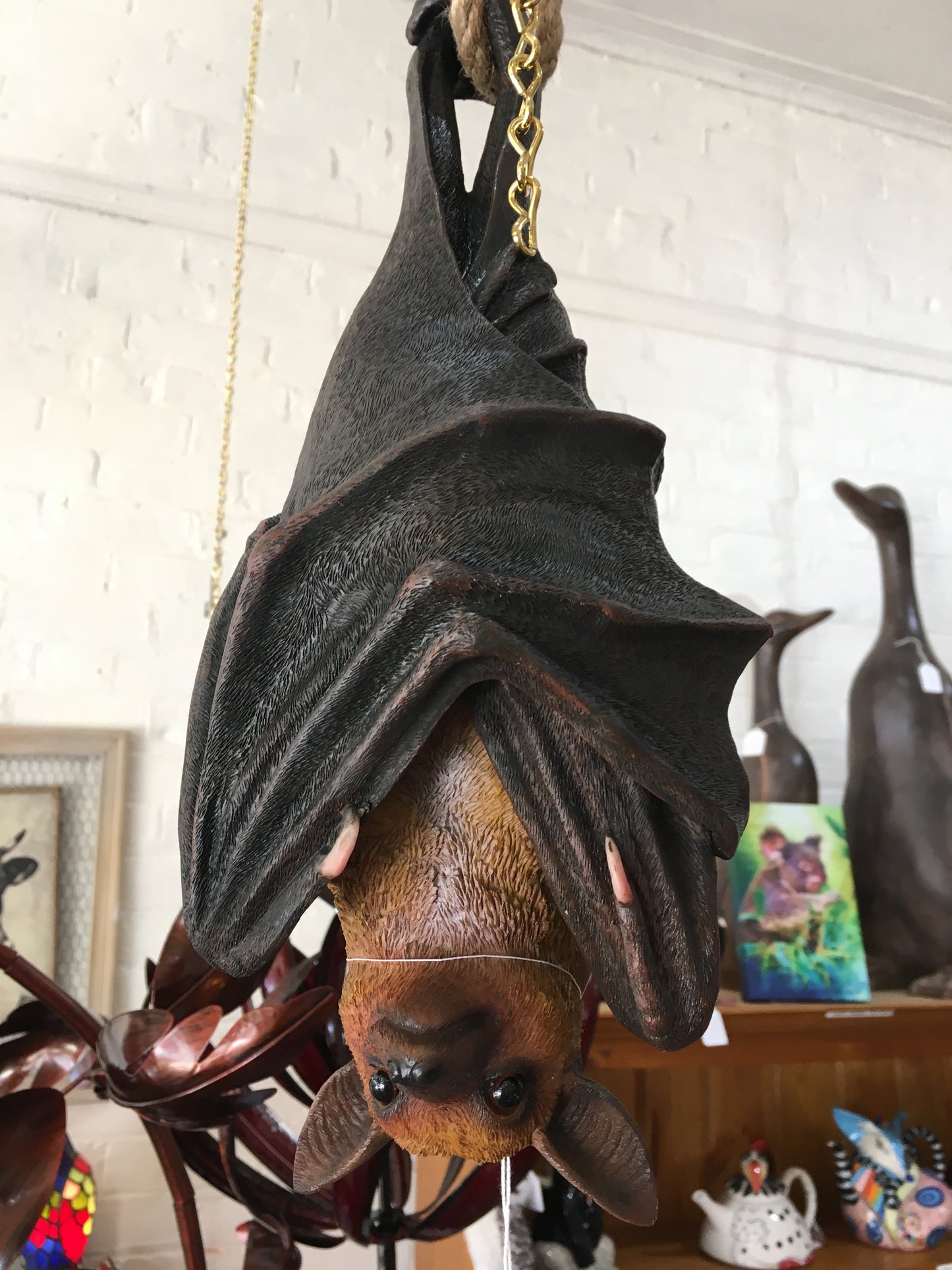 Hanging Bat With Wrapped Wings Resin